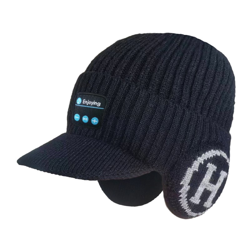 h-alakú karimával Bluetooth Beanie Hat fejhallgató fekete